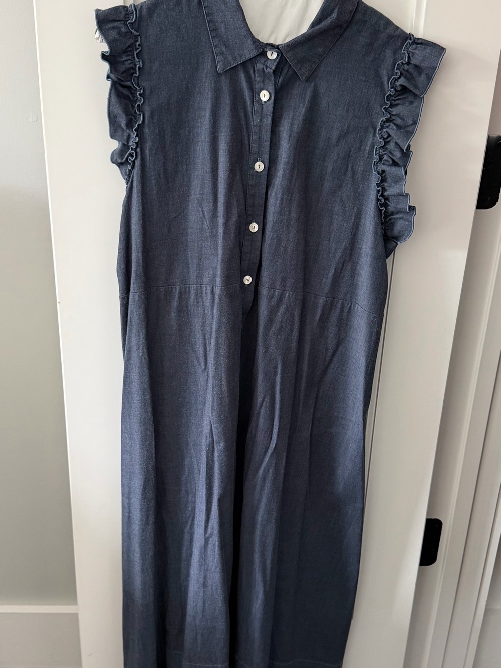 Pietro Brunelli Sleeveless Ruffle-Trim Denim Jumpsuit - Navy Blue